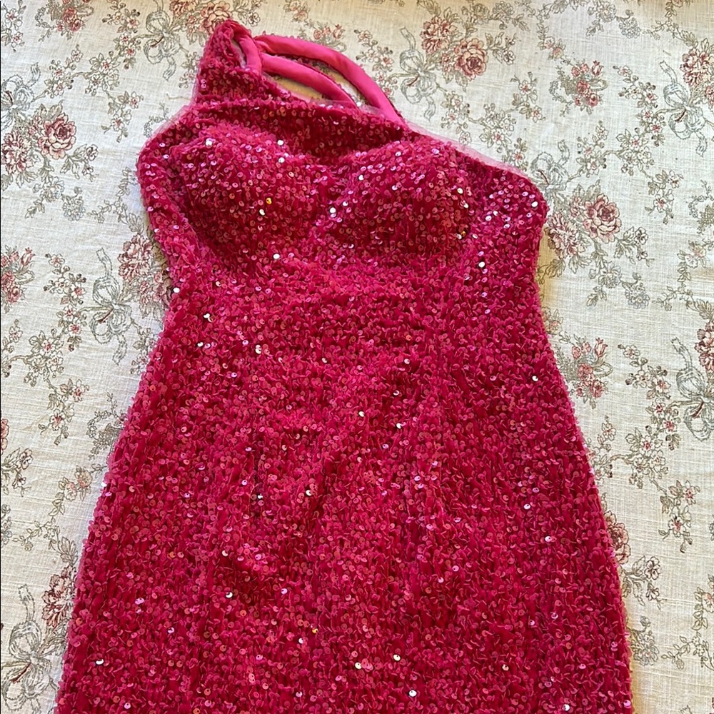 Elegant One Shoulder Pink Dress